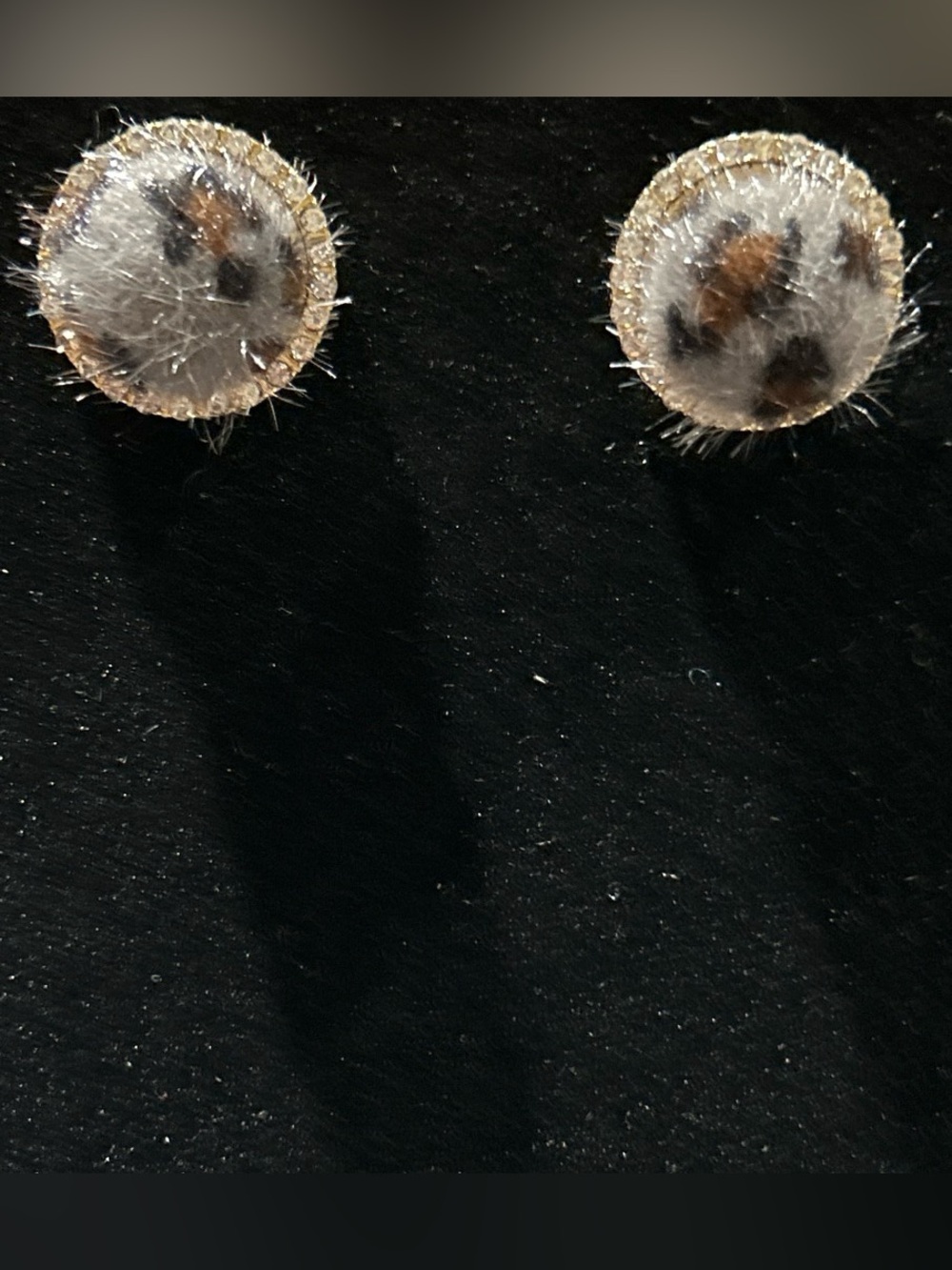 Fuzzy Leopard Print Stud Earrings - Brown and Cream